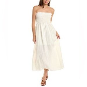 Krisa Smocked Bodice Linen Strapless Midi Dress